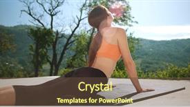  Presentation with villa - Colorful presentation design enhanced with young woman doing yoga in front of villa backdrop and a tawny brown colored foreground