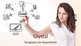  Presentation with cloud computing - Cool new presentation design with woman drawing a cloud computing backdrop and a sky blue colored foreground
