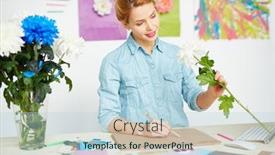  Presentation with flower woman - Presentation design with young-woman-drawing-a-flower background and a light blue colored foreground