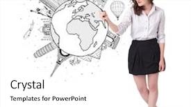  Presentation with man and woman divorce drawing - PPT theme featuring young woman drawing a globe background and a white colored foreground