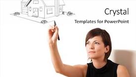 Presentation with white house - Audience pleasing presentation theme consisting of young woman drawing a house backdrop and a white colored foreground