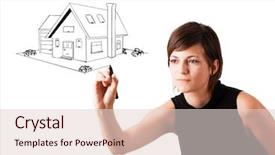  Presentation with man and woman divorce drawing - Audience pleasing presentation design consisting of young woman drawing a house backdrop and a lemonade colored foreground