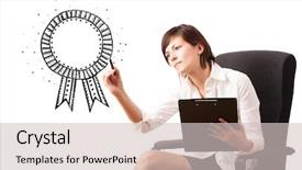  Presentation with whiteboard - Slide deck consisting of young-woman-drawing-a-ribbon background and a soft green colored foreground