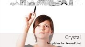  Presentation with cities - Audience pleasing presentation theme consisting of young woman drawing famous cities and landmarks on whiteboard isolated on white backdrop and a lemonade colored foreground