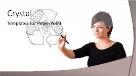 Presentation with recycle glass waste for recycling - PPT theme having young woman drawing recycle globe background and a white colored foreground