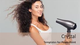  Presentation with hair - Slide deck having young woman dries her hair background and a coral colored foreground