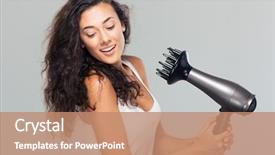  Presentation with gray - Cool new slide deck with young woman dries her hair backdrop and a coral colored foreground