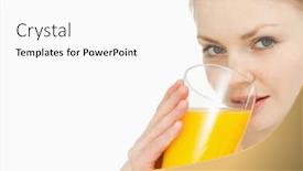  Presentation with drinking glass - Beautiful PPT layouts featuring young woman drinking a glass of orange juice against white background backdrop and a white colored foreground