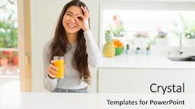  Presentation with eye glass - Presentation design with young woman drinking a glass background and a  colored foreground