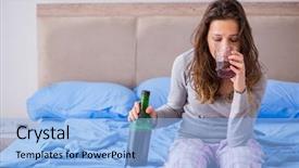  Presentation with drinking alcohol - Presentation theme consisting of young woman drinking alcohol depressed background and a light blue colored foreground