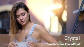  Presentation with old young - Presentation with young-woman-drinking-coffee background and a coral colored foreground