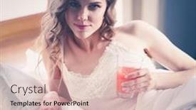  Presentation with tea coffee - Audience pleasing presentation theme consisting of young woman drinking cup of coffee or tea while lying in bed backdrop and a lemonade colored foreground