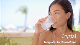  Presentation with summer drinking water - PPT layouts enhanced with young woman drinking fresh water background and a coral colored foreground