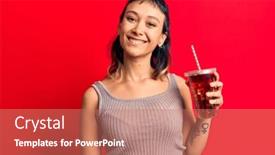  Presentation with beverage - Presentation design consisting of young-woman-drinking-glass background and a coral colored foreground