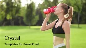  Presentation with protein shake - PPT layouts having young woman drinking protein shake background and a yellow colored foreground
