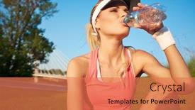  Presentation with drinking water - Presentation theme enhanced with young woman drinking water at outdoors workout background and a coral colored foreground