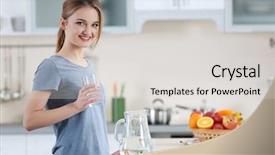  Presentation with drinking glass - Slide deck consisting of young woman drinking water background and a  colored foreground