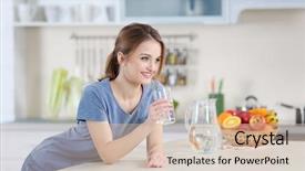  Presentation with drinking glass - Amazing theme having young woman drinking water backdrop and a soft green colored foreground