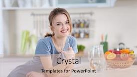  Presentation with drinking glass - PPT theme consisting of young woman drinking water background and a soft green colored foreground