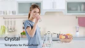  Presentation with drinking water - Beautiful PPT theme featuring young woman drinking water backdrop and a light blue colored foreground