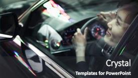  Presentation with driving - Amazing PPT layouts having young woman driving and looking backdrop and a dark gray colored foreground