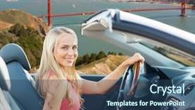  Presentation with golden car - Colorful presentation theme enhanced with young woman driving convertible car backdrop and a  colored foreground