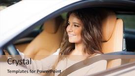 Presentation with driving - Slides enhanced with young woman driving her car background and a coral colored foreground