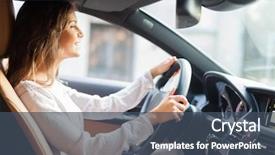  Presentation with self driving car - Colorful PPT theme enhanced with young woman driving her car backdrop and a ocean colored foreground
