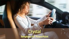  Presentation with safety driving - PPT theme consisting of young woman driving her car background and a tawny brown colored foreground