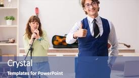  Presentation with online music lesson piano - Presentation design featuring young woman during music lesson background and a  colored foreground