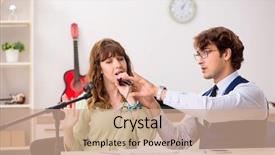  Presentation with music - Slide deck having young woman during music lesson background and a  colored foreground