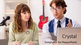  Presentation with music - Beautiful presentation theme featuring young woman during music lesson backdrop and a soft green colored foreground