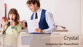  Presentation with teacher - Presentation with young woman during music lesson background and a lemonade colored foreground