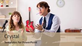  Presentation with music - Cool new slide set with young woman during music lesson backdrop and a  colored foreground