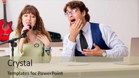  Presentation with online music lesson piano - Slide set enhanced with young woman during music lesson background and a mint green colored foreground