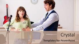  Presentation with online music lesson piano - Slide set featuring young woman during music lesson background and a coral colored foreground