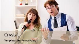  Presentation with online music lesson piano - Presentation enhanced with young woman during music lesson background and a coral colored foreground