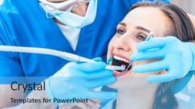  Presentation with dental office - Presentation theme consisting of young woman during painless oral background and a light blue colored foreground