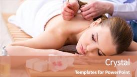  Presentation with salon and spa - Amazing slides having young woman during spa procedure backdrop and a coral colored foreground