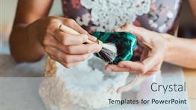  Presentation with brush - Cool new PPT layouts with young-woman-dusting-a-malachite backdrop and a sky blue colored foreground