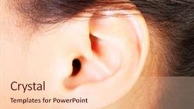  Presentation with human ear - Cool new PPT layouts with young woman ear closeup backdrop and a lemonade colored foreground