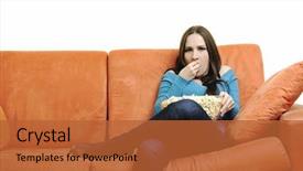  Presentation with movies - Presentation theme having young woman eat popcorn watching movies and eat popcor isolated on white background and a red colored foreground