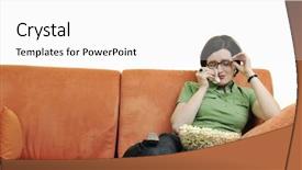  Presentation with movies - Slides having young woman eat popcorn watching background and a white colored foreground