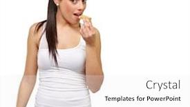  Presentation with granola - Audience pleasing presentation theme consisting of young woman eating a granola bar on white background backdrop and a white colored foreground