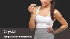  Presentation with granola - Theme consisting of young woman eating a granola bar on black background background and a dark gray colored foreground