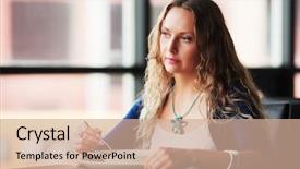  Presentation with soup - Slide deck with young woman eating a soup background and a coral colored foreground