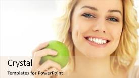  Presentation with apple - Slide deck enhanced with young woman eating an apple background and a lemonade colored foreground