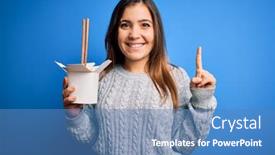  Presentation with chopstick - Slide set featuring young-woman-eating-asian-noodles background and a teal colored foreground