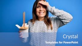  Presentation with chopstick - Presentation design with young-woman-eating-asian-noodles background and a teal colored foreground