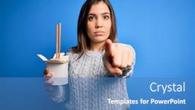  Presentation with chopstick - Slide deck having young-woman-eating-asian-noodles background and a teal colored foreground